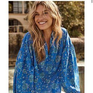 J Jill Top Womens XS Blue‎ Floral NWT Pilgrim Cottagecore Lagenlook Lightweight